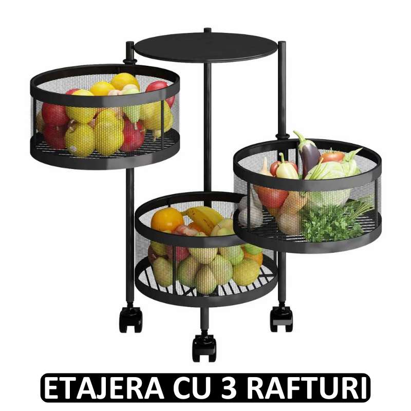 Etajera cu 3 Rafturi Rotative - Ideala pentru Raft de Baie, Bucatarie si Living