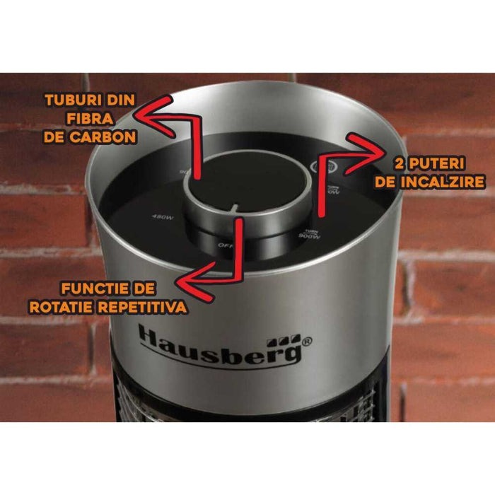 Radiator Hausberg Electric - Aeroterma cu Fibra de Carbon, 450W/900W, Functie de Rotatie, Aeroterma- HB8750GR